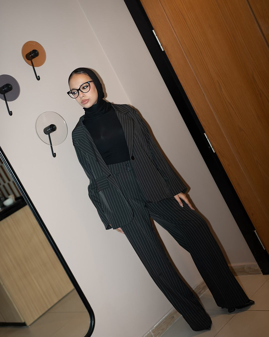 Noir Long Blazer Set – Striped (2 Piece Set)