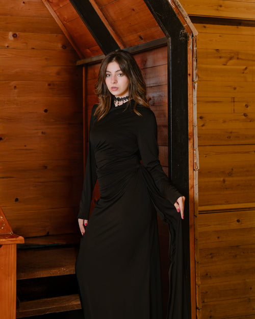 Black Drape Evening Dress