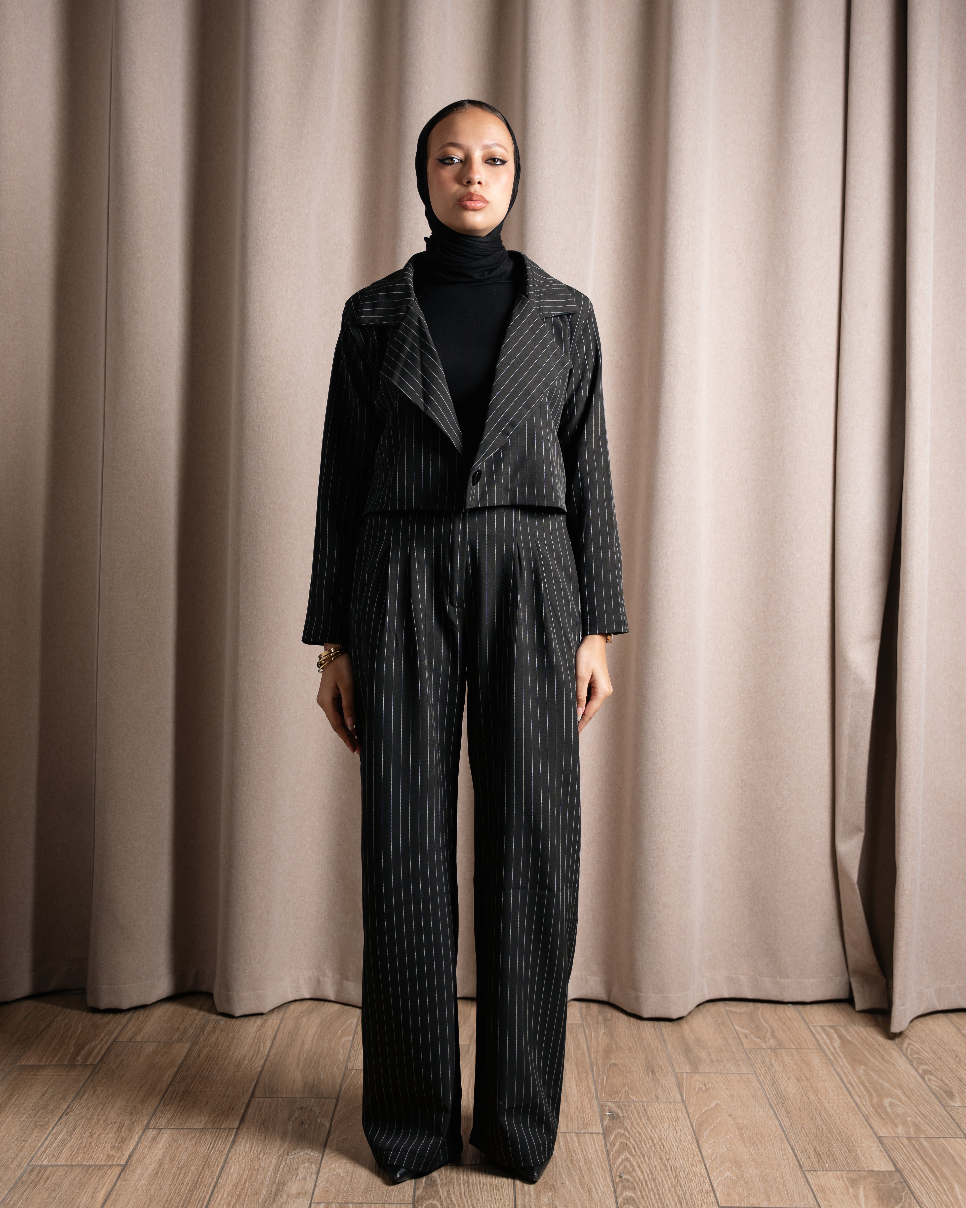 Noir Short Blazer Set – Striped (2 Piece Set)