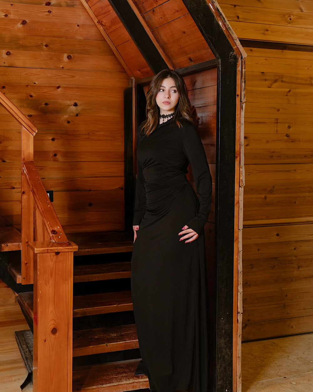 Black Drape Evening Dress