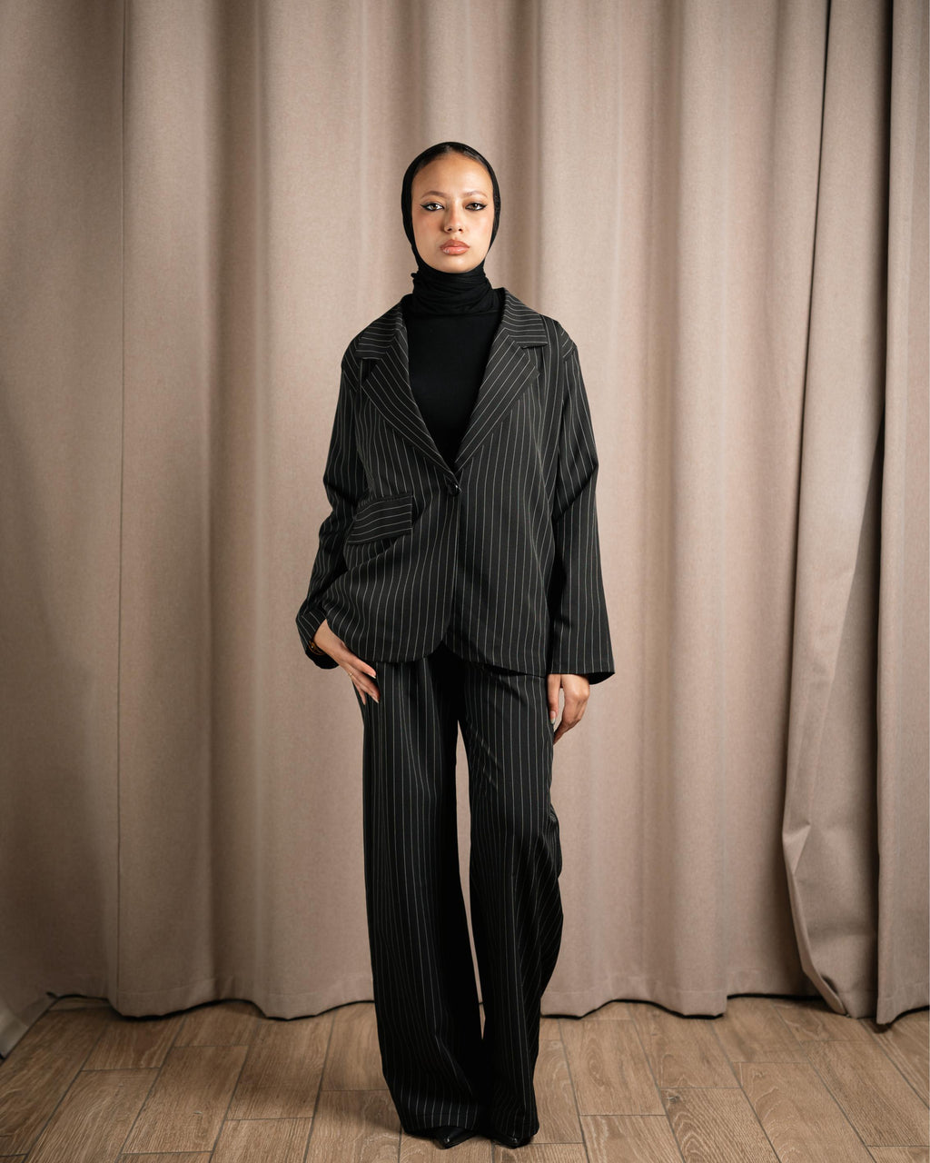 Noir Long Blazer Set – Striped (2 Piece Set)