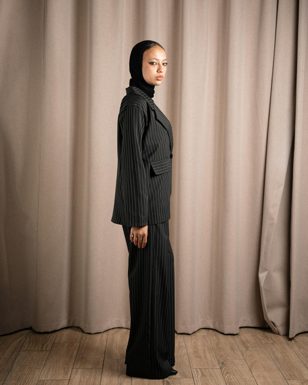 Noir Long Blazer Set – Striped (2 Piece Set)
