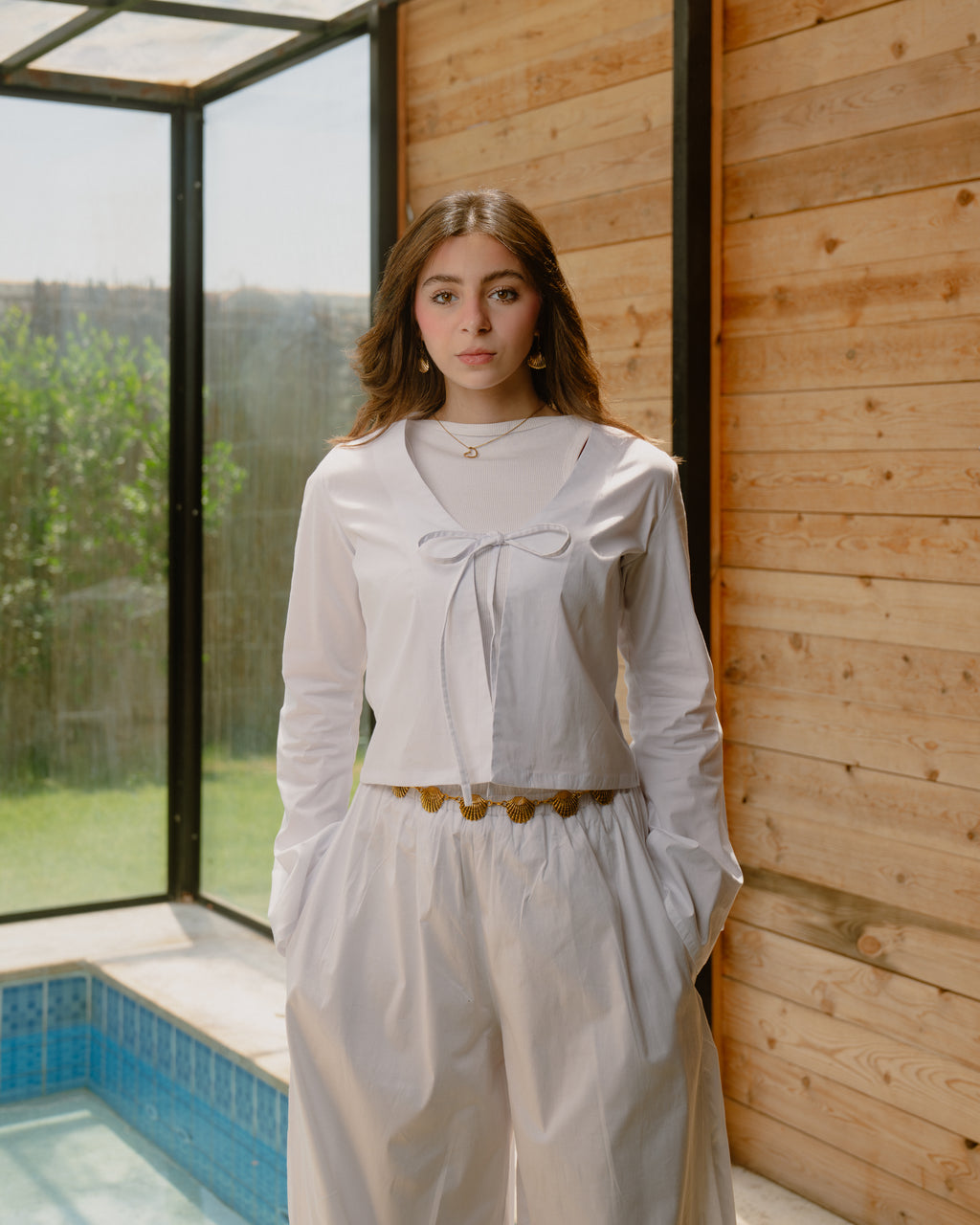 Poplin Set (Balloon Pants + Cardigan) in White