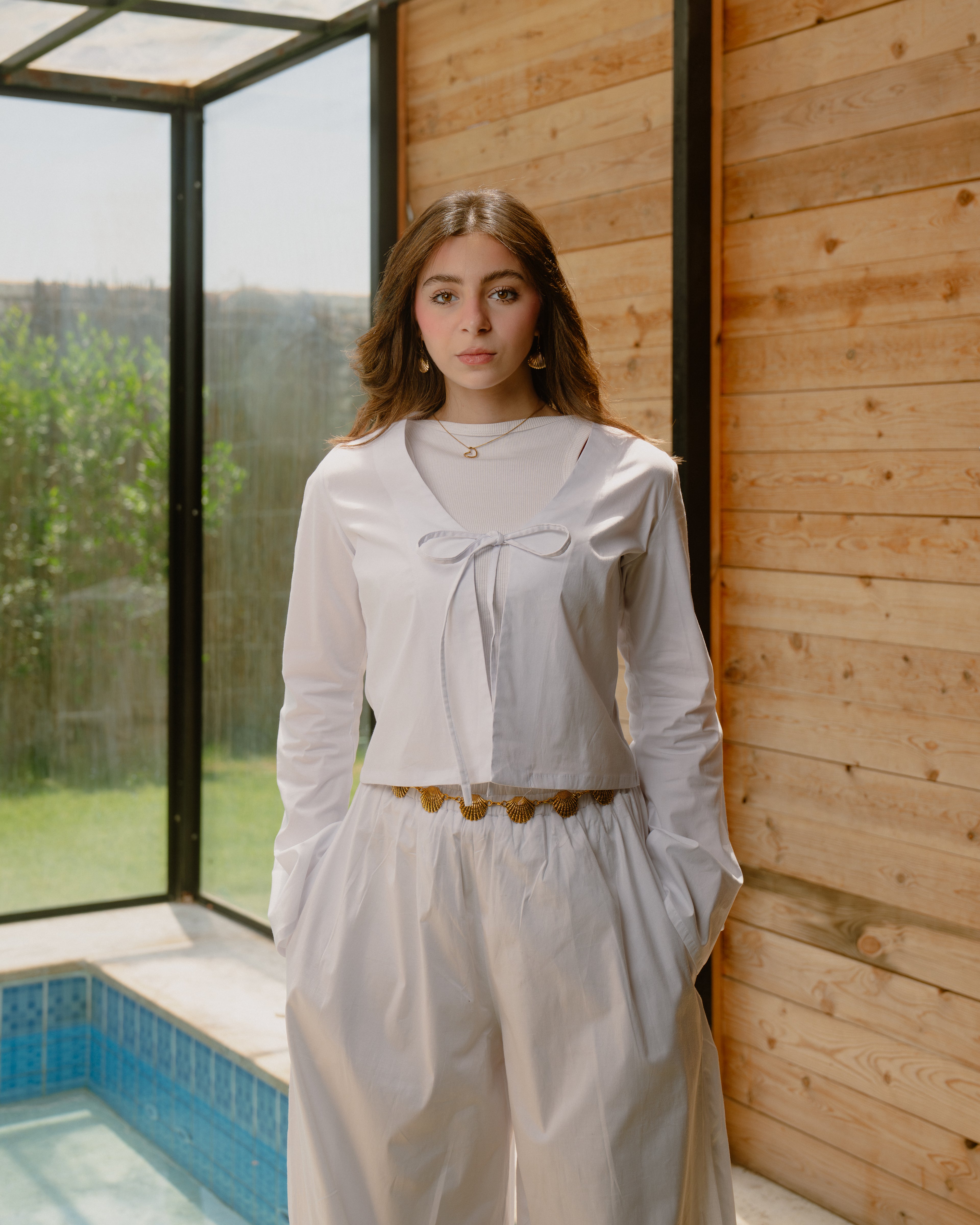 Poplin Set (Balloon Pants + Cardigan) in White