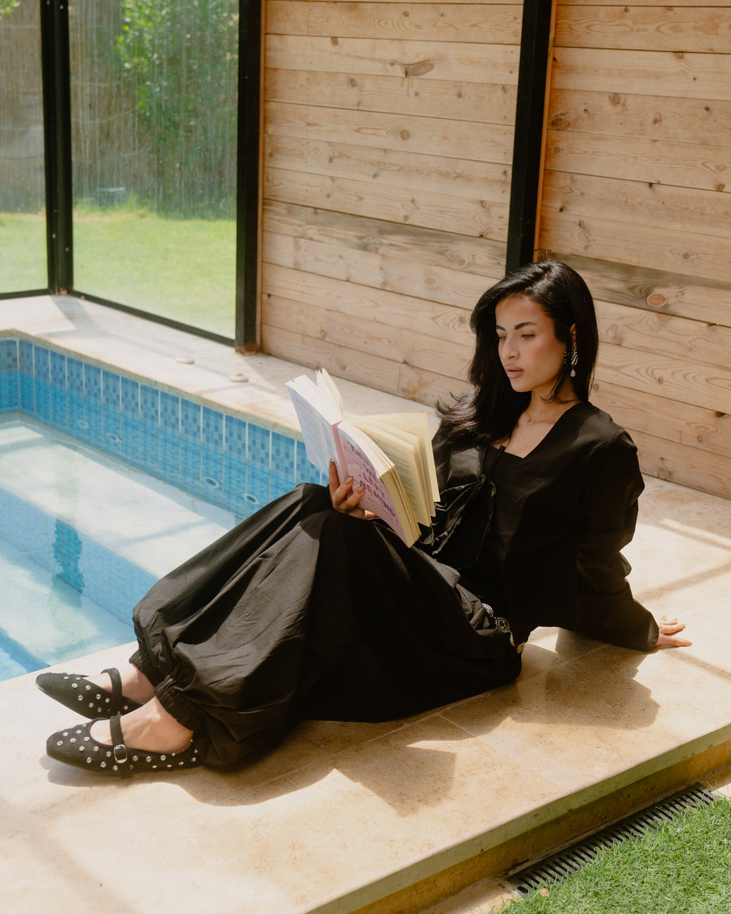 Poplin Set (Balloon Pants + Cardigan) in Black
