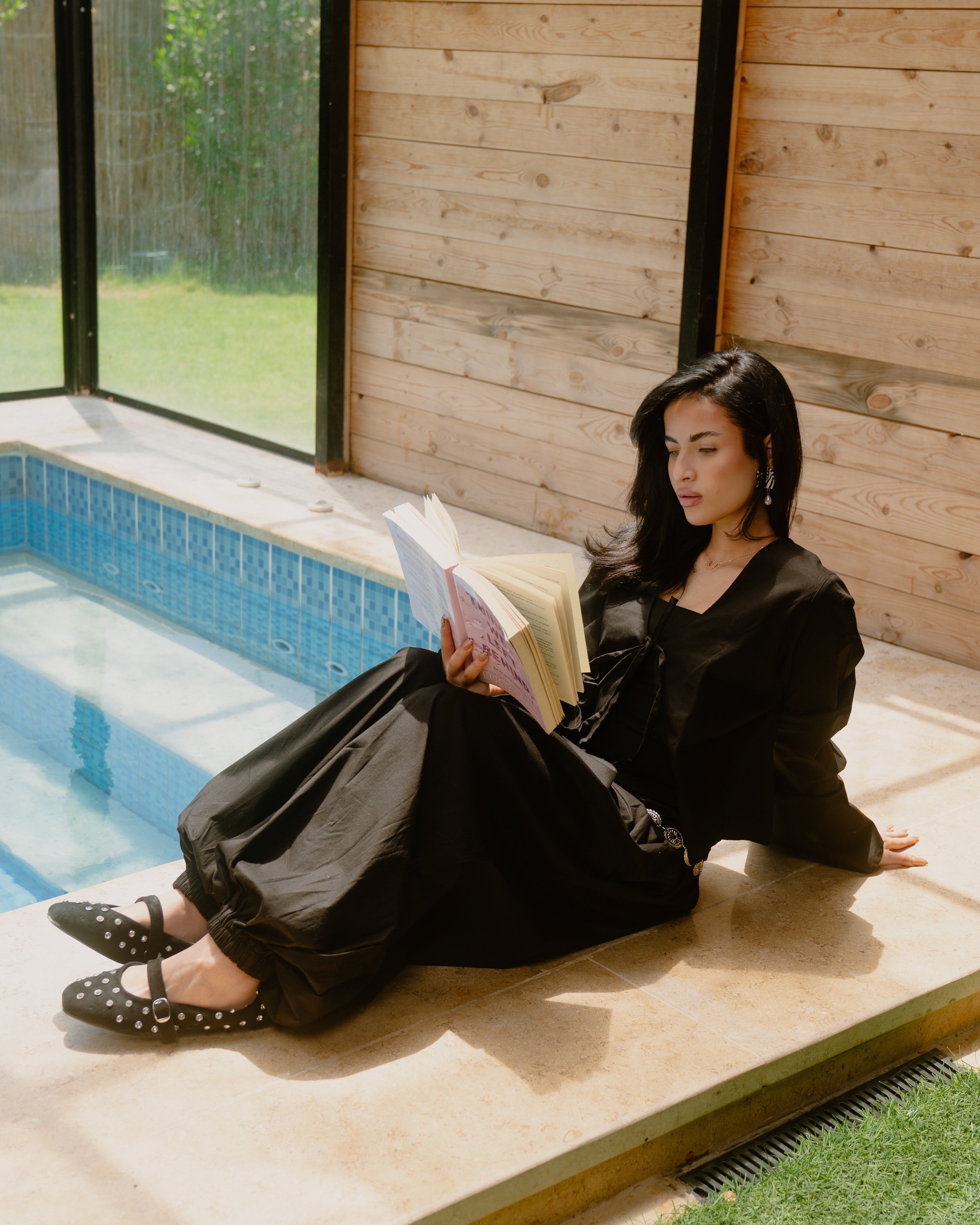 Poplin Set (Balloon Pants + Cardigan) in Black