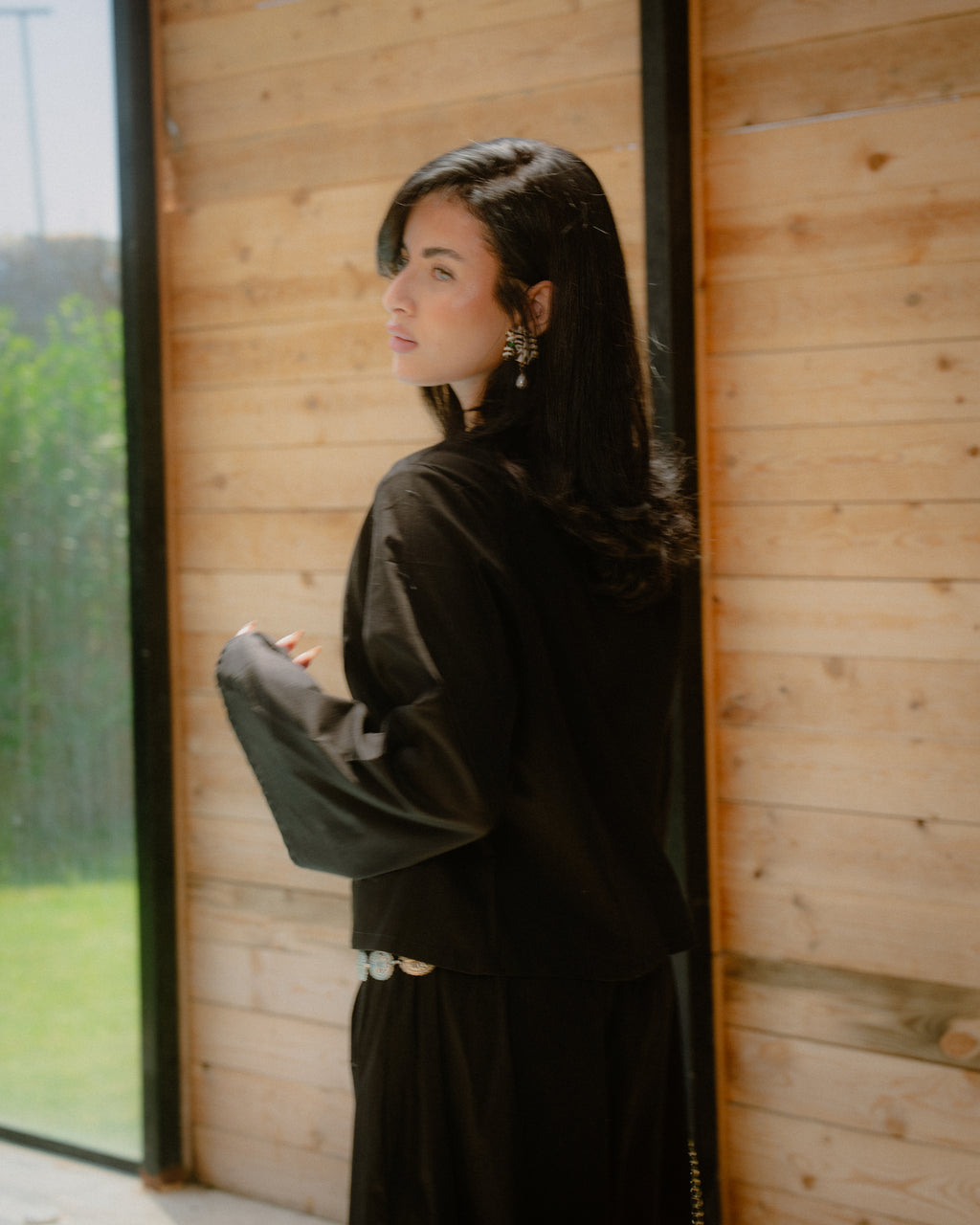 Poplin Set (Balloon Pants + Cardigan) in Black