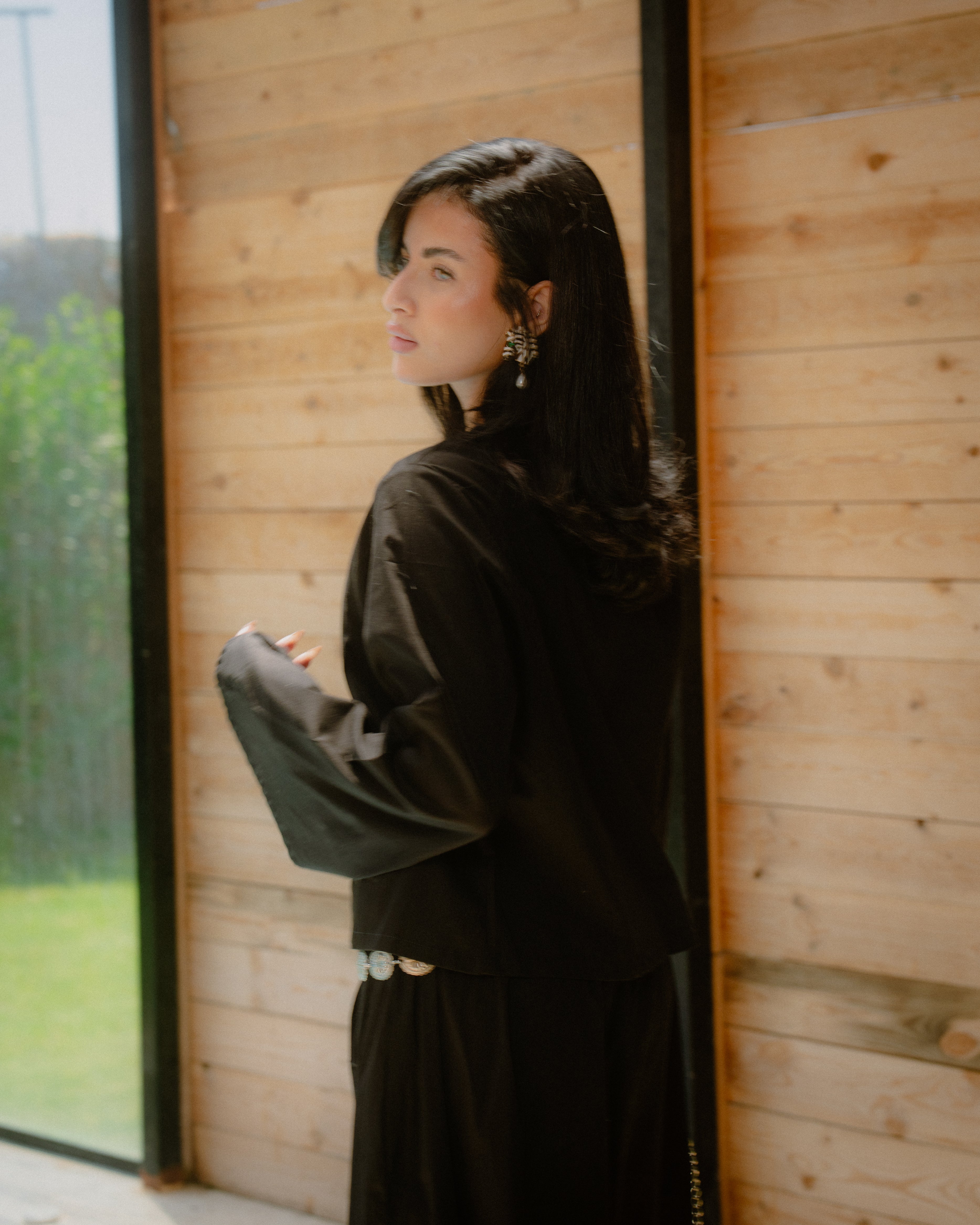 Poplin Set (Balloon Pants + Cardigan) in Black