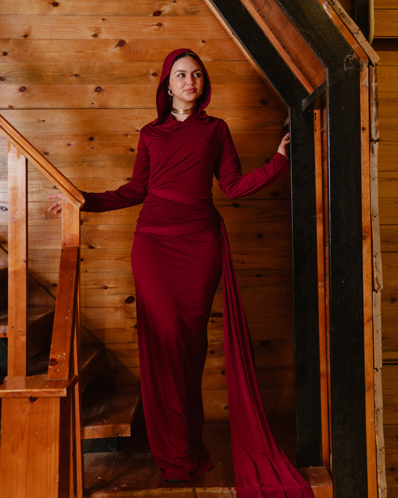 Burgandy Drape Evening Dress
