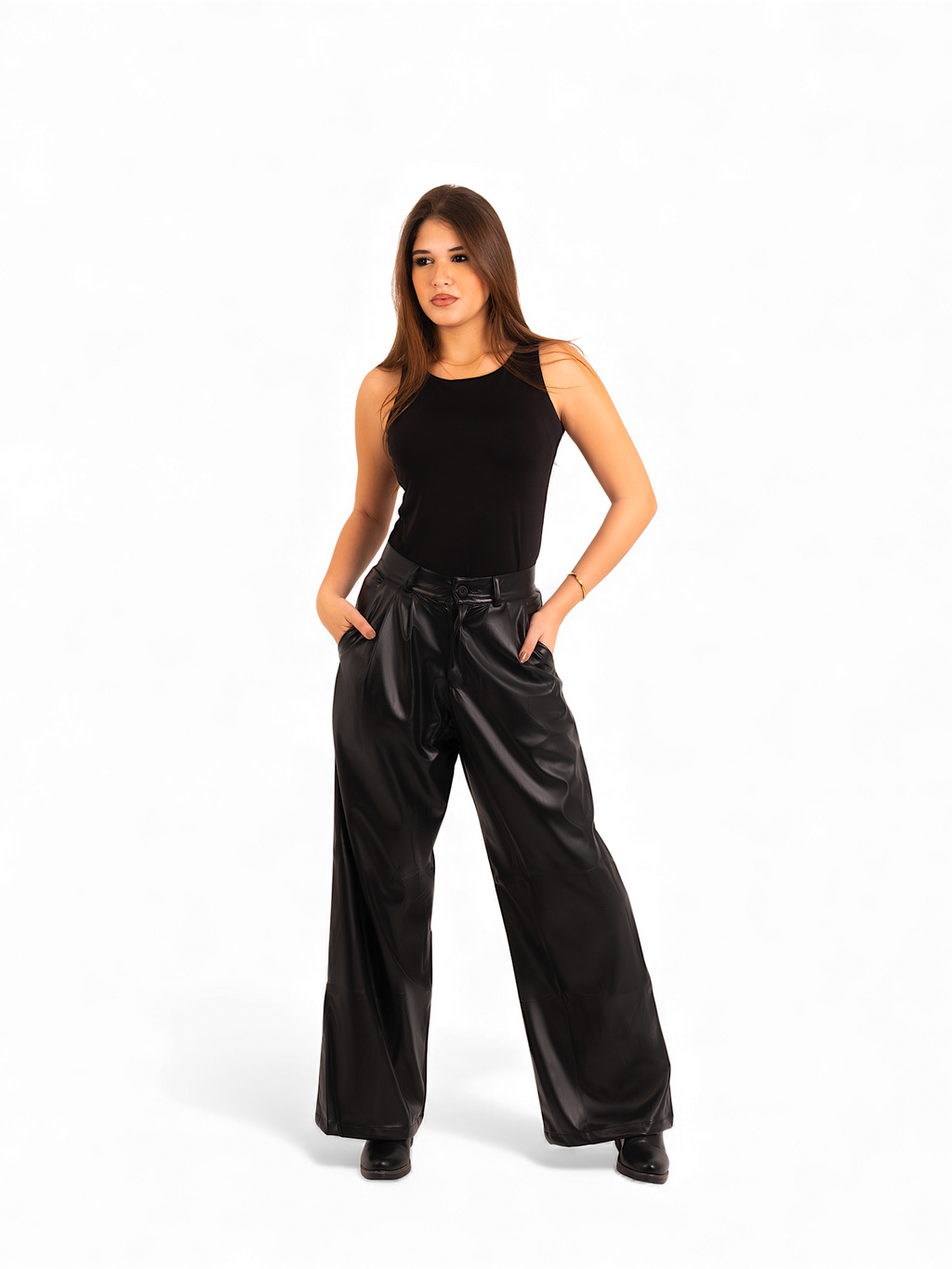 Vien – Wide-Leg Leather Pants with Adjustable Tie
